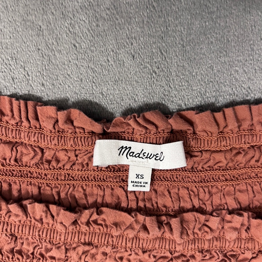 Madewell Lucie Smocked Top Womens XS Umber Terracotta Puff Sleeve Square Neck - Picture 3 of 9